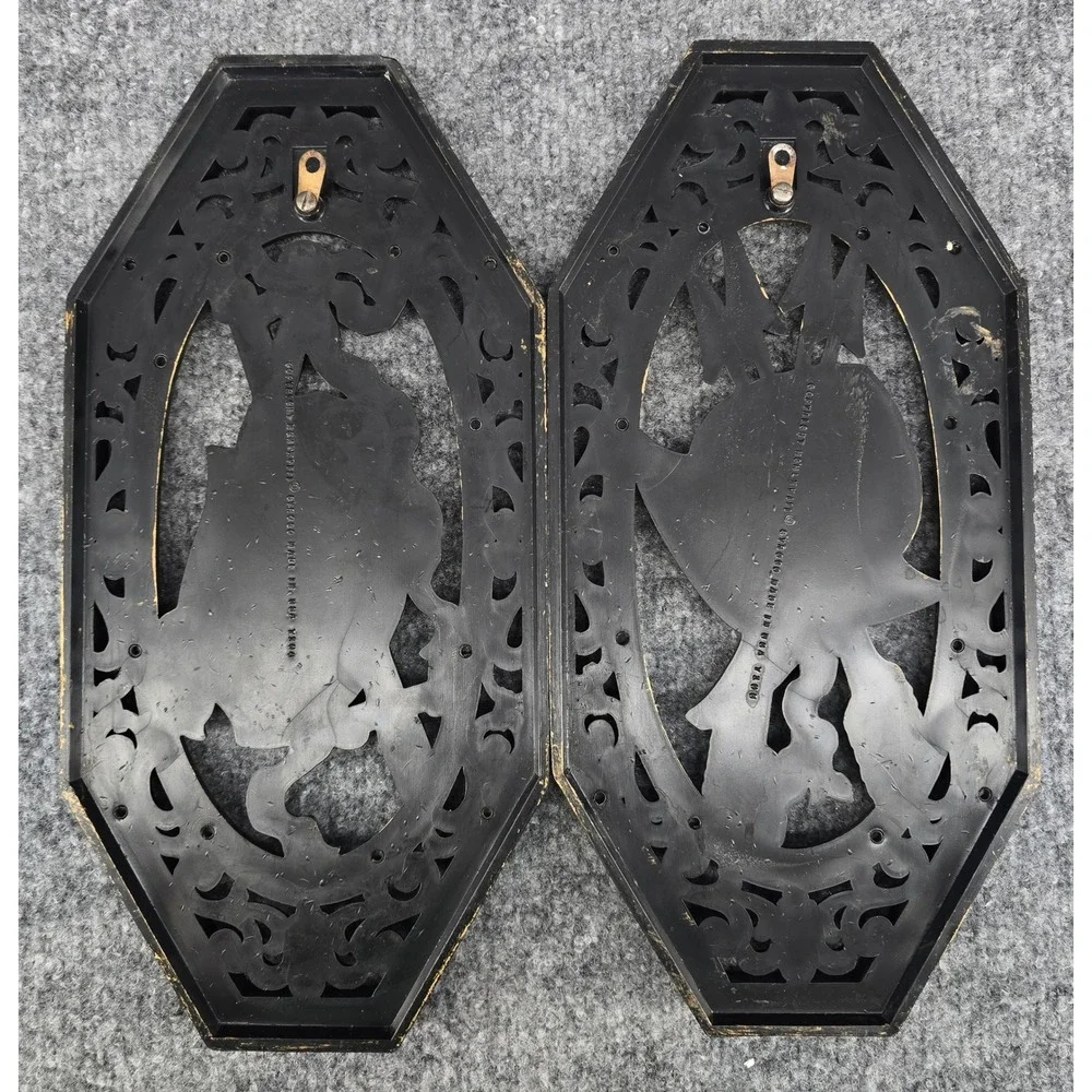 Vtg Medieval Wall Plaques Black Gold 1968 Gothic Heraldic Spanish 4pc Set